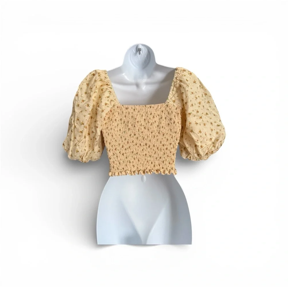 Faithfull the Brand Yellow Puff Sleeve Blouse Women’s Size S